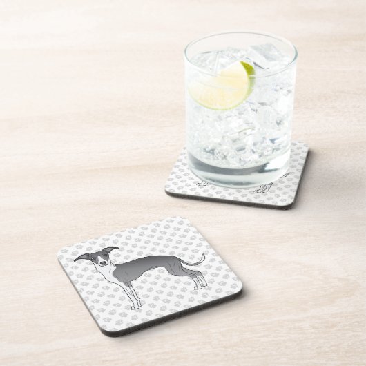 青と白のイタリアン肉足のグレイハウンド犬 コースター (右側)