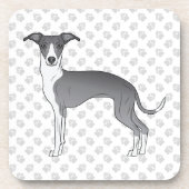青と白のイタリアン肉足のグレイハウンド犬 コースター (正面)