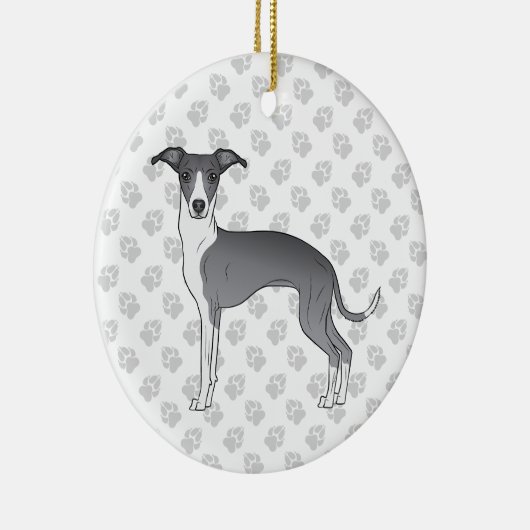 青と白のイタリアン肉足のグレイハウンド犬 セラミックオーナメント (右)