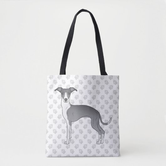 青と白のイタリアン肉足のグレイハウンド犬 トートバッグ (正面)