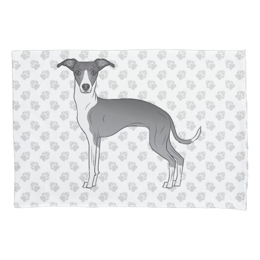青と白のイタリアン肉足のグレイハウンド犬 枕カバー (正面左)