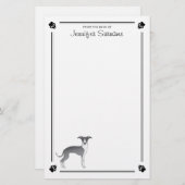 青と白のイタリアンGreyhoundと手と文字 便箋 (正面/裏面)