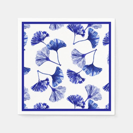 青と白のイチョウ葉 スタンダードカクテルナプキン (正面)