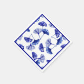 青と白のイチョウ葉 スタンダードカクテルナプキン (角)