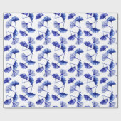 青と白のイチョウ葉 ラッピングペーパー (フラット)