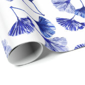 青と白のイチョウ葉 ラッピングペーパー (ロールコーナー)