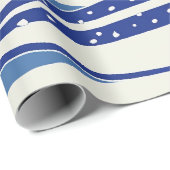 青と白のイワシのストライプ ラッピングペーパー (ロールコーナー)