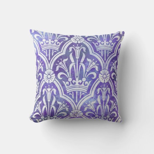 青と白のウィリアム・モリスヴィンテージリバーシブル クッション (正面)