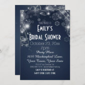 青と白のウィンターワンダーランド テーマのブライズシャワー 招待状 (正面/裏面)