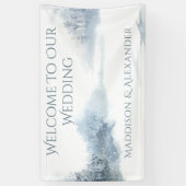 青と白のウェディングレセプション 横断幕 (縦)