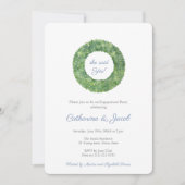 青と白のウェディング ボックスウッドエンゲージメントパーティー 招待状 (正面)