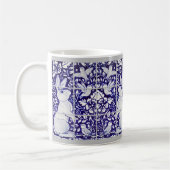 青と白のウサギと鳥のフローラタイル壁画 コーヒーマグカップ (左)