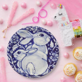 青と白のウサギのフローラデザイナ紙プレート ペーパープレート (パーティー)