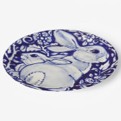 青と白のウサギのフローラデザイナ紙プレート ペーパープレート (アングル)