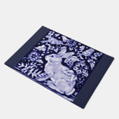 青と白のウサギの鳥のフローラフォーマットへようこそ ドアマット (アングル)