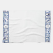 青と白のウッドランドのタイルカスタムモノグラム キッチンタオル (横)