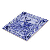 青と白のウッドランド鹿フォーク動物アート タイル (側面)