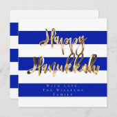 青と白のエレガントなスクリプト ハヌカをお祝いする シーズンカード (正面/裏面)