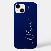 青と白のエレガントな書道スクリプト名 Case-Mate iPhoneケース (裏面)