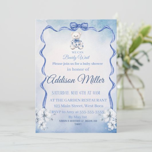 青と白のエレガント花々、我々は心から待つことができる。 招待状 (スタンド正面)