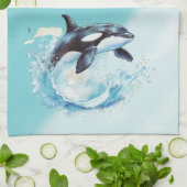 青と白のオクラ海ビーチ 航海の キッチンタオル (折り畳み)