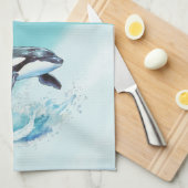 青と白のオクラ海ビーチ 航海の キッチンタオル (四つ折り)