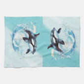 青と白のオクラ海ビーチ 航海の キッチンタオル (横)