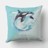 青と白のオクラ海ビーチ 航海の クッション (裏面)