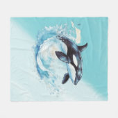 青と白のオクラ海ビーチ 航海の フリースブランケット (正面(横))