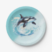 青と白のオクラ海ビーチ 航海の ペーパープレート (正面)