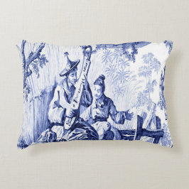 青と白のオリエンタルのシノワセリー アクセントクッション