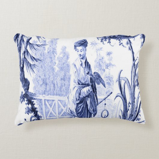 青と白のオリエンタルのシノワセリー アクセントクッション (正面)