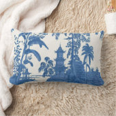 青と白のオリエンタルのシノワセリー ランバークッション (ブランケット)