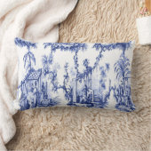 青と白のオリエンタルのシノワセリー ランバークッション (ブランケット)