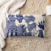 青と白のオリエンタルのシノワセリー ランバークッション (ブランケット)