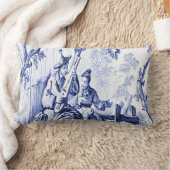 青と白のオリエンタルのシノワセリー ランバークッション (ブランケット)