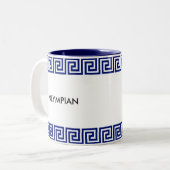 青と白のオリンピック ギリシャ幾何学模様 ツートーンマグカップ (正面左)