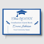 青と白のカスタマイズ可能な卒業 ゲストブック (正面)