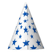 青と白のカスタマイズ可能な星型 パーティーハット (裏面)