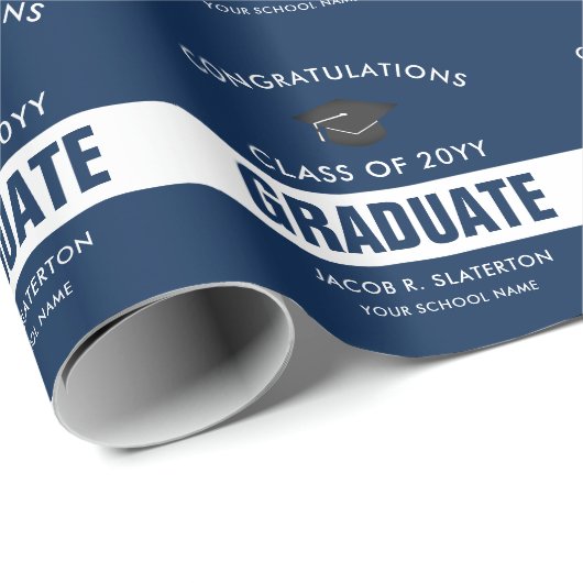 青と白のカスタムの卒業包装紙 ラッピングペーパー (ロールコーナー)