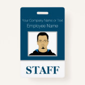 青と白のカスタムスタッフの写真IDバッジ バッジ (正面)