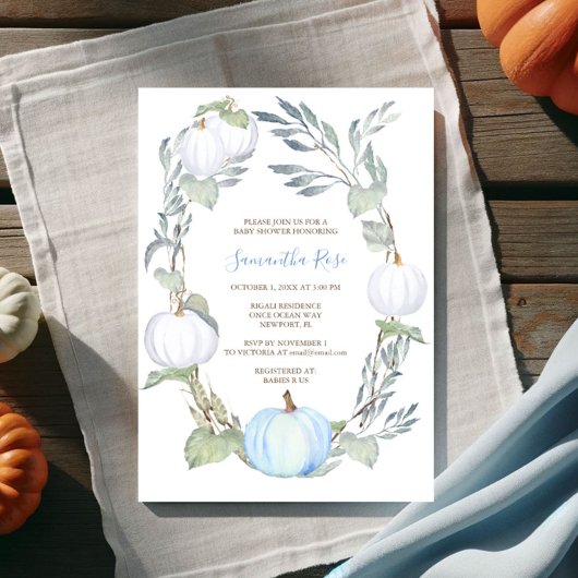青と白のカボチャ緑の赤ちゃんシャワー招待状 招待状