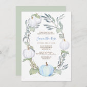 青と白のカボチャ緑の赤ちゃんシャワー招待状 招待状 (正面/裏面)