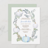 青と白のカボチャ緑の赤ちゃんシャワー招待状 招待状 (正面/裏面)