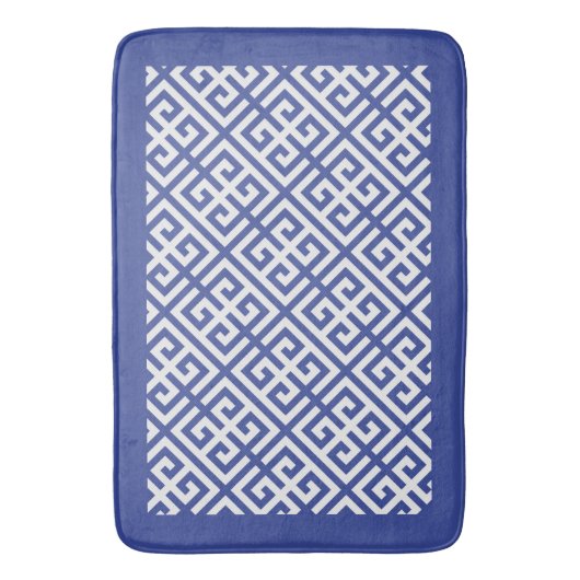 青と白のギリシャ語の鍵パターン バスマット (正面縦)