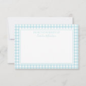 青と白のギンガパーソナライズされたムパターン サンキューカード (正面)