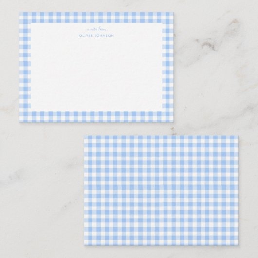 青と白のギンガムの少年用メモカード ノートカード (正面/裏面)