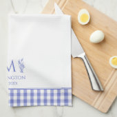 青と白のギンガムカスタマイズ名前をカスタムする キッチンタオル (四つ折り)