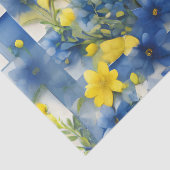 青と白のギンガムチェックと青と黄色の花 薄葉紙 (詳細)