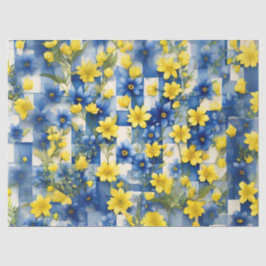 青と白のギンガムチェックと青と黄色の花 薄葉紙